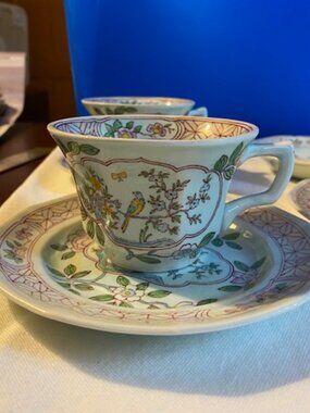 Adams England Calyx Ware Red Backstamp Singapore Bird 3 Cups/plates hand painted